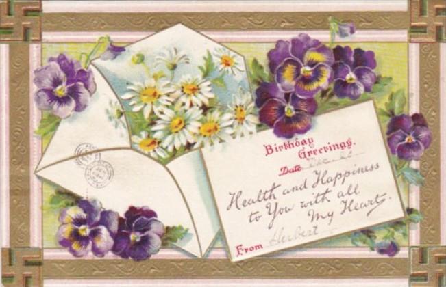 Birthday Greetings With Flowers and Swastika Border 1909
