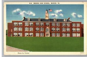 Linen Postcard-High School Building-Marion,Virginia/VA