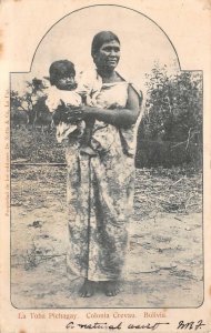 LA TOBA PICHAGAY COLONIA CREVAU BOLIVIA MOTHER & BABY STAMPS POSTCARD 1909