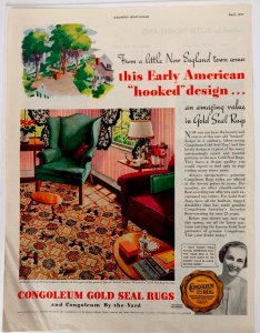 1937 Congoleum Gold Seal Rugs Vintage Print Advertisement Living Room Parlour