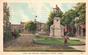 Vintage Postcard 1950 Great War Memorial Monument Brockville Ontario Canada CAN