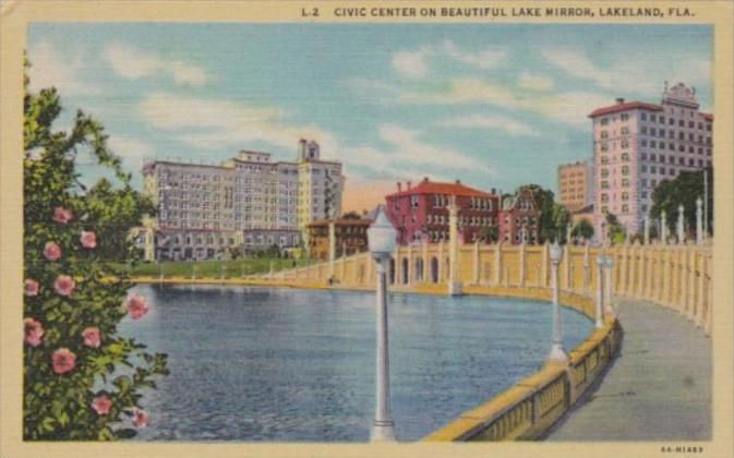 Florida Lakeland Civic Center On Beautiful Lake Mirror Curteich