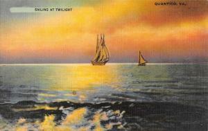 Quantico Virginia Sail Boats At Twilight Waterfront Antique Postcard K96190