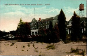 Postcard ON Sarnia Lake Huron Hotel & Beach Water Tower 1915 M63