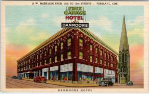 PORTLAND, Oregon  OR    Roadside  HOTEL DANMOORE c1940s Cars   Postcard