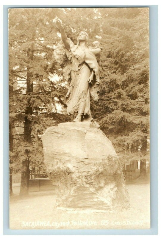 C.1910 Vintage RPPC Sacajawea Statue City Park, Portland OR Postcard F63 