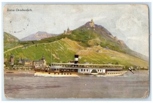 c1910 Drachenfels Ruin Cologne-Düsseldorfer Rhine Steamship Germany Postcard