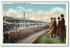 1918 Review Us Military Marching Officers Dirt Road Camp Dodge Iowa IA Postcard