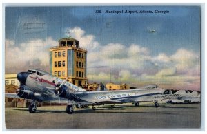 1944 Delta Air Lines NC14921 Municipal Airport Atlanta Georgia GA Postcard 