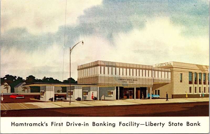 Hamtramcks First Drive-in Banking Facility Liberty State Bank Postcard VTG UNP 