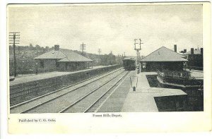 Forest Hills Square MA Railroad Station Train Depot Postcard