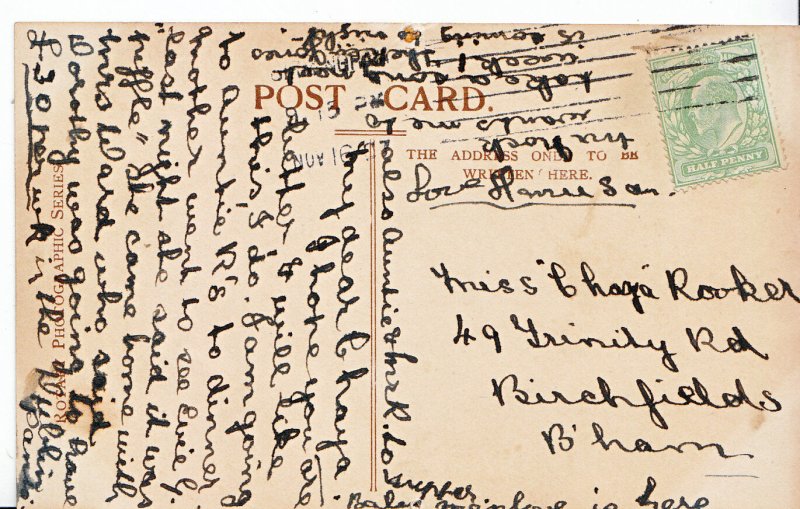 Genealogy Postcard - Family History - Rooker - Birchfields - Birmingham   U2399