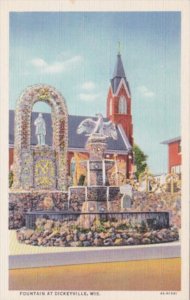 Wisconsin Dickeyville Fountain With Church Curteich