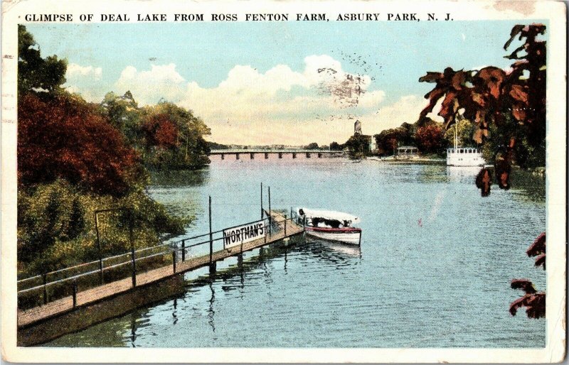 Deal Lake from Ross Fenton Farm, Asbury Park NJ c1921 Vintage Postcard T32