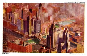 Postcard CITY SKYLINE SCENE Chicago Illinois IL AS6517