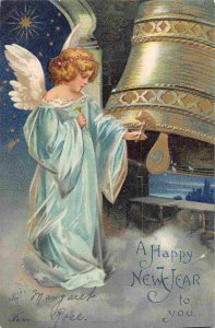 Happy New Year Greeting Angel Rings Bell 1906 postcard