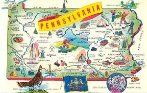 Greetings from Pennsylvania Map Postcard PA