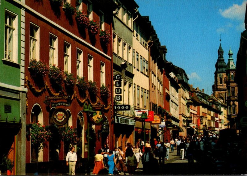 Germany Heidelberg Pedestrian Precinct With Tower Of The Holy Ghost Church 1985