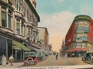 Postcard Early View of Junction of Broad & Main Streets in Pawtucket,RI.     T5