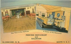 Concord New Hampshire Princess Restaurant Ballroom Tichnor Postcard 21+-13016