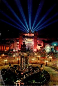 Spain Barcelona Espana Square and Entrance To Exhibition Grounds At Night