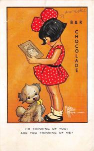 BG33577 chocolade girl with dog freda mabel rose  nice artist signed