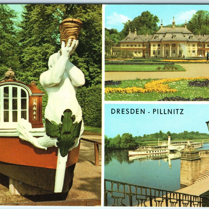 c1970s Pillnitz Dresden Germany Greetings Multi Bergpalais Prunkgondel 4x6 PC M5