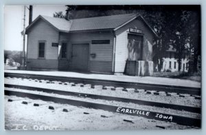1960 Earlville Iowa IC Railway Railroad Train Depot Station RPPC Photo Postcard