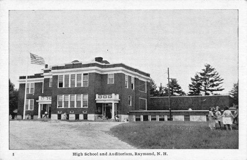 Raymond New Hampshire birds eye view high school auditorium antique pc Z21455