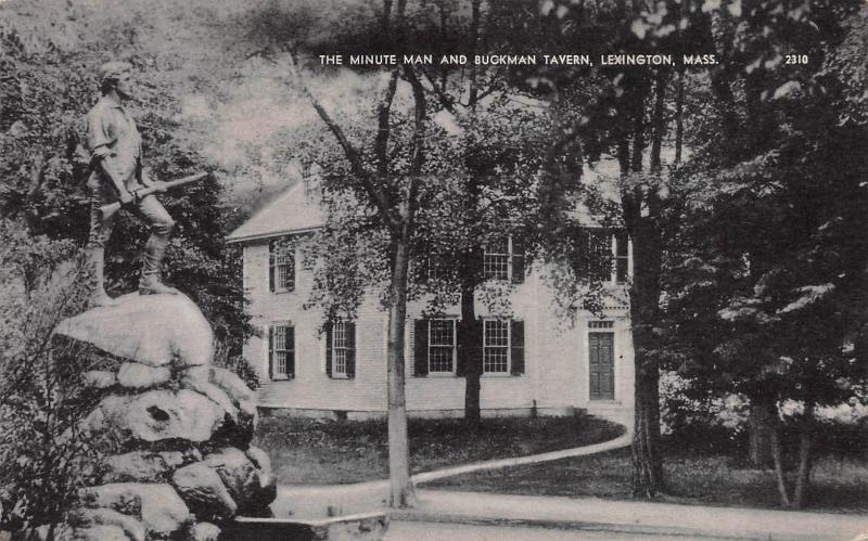 Minute Man and Buckman Tavern, Lexington, Massachusetts, Early Postcard, Unused