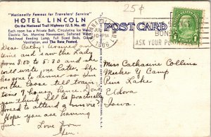 Hotel Lincoln Indianapolis Indiana Postcard 1966