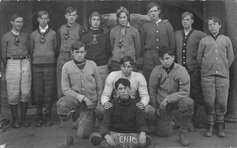 RPPC EH HIGH SCHOOL FOOTBALL TEAM NEW YORK? REAL PHOTO POSTCARD (c. 1908)