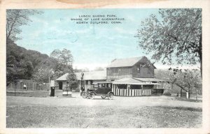 LUNCH QUONO PARK LAKE QUONNIPAUG NORTH GUILFORD CONNECTICUT GAS STATION POSTCARD