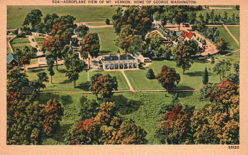 Vintage Postcard Aeroplane View Home Of George Washington Mount Vernon Virginia