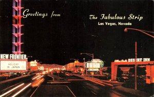 Las Vegas CA The Fabulous Strip New Frontier & Desert Inn At Night  Postcard