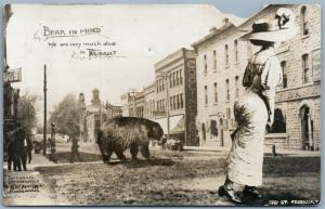 FARIBAULT MN 3rd STREET SCENE w/ BEARS 1909 ANTIQUE PHOTOMONTAGE REAL PHOTO RPPC