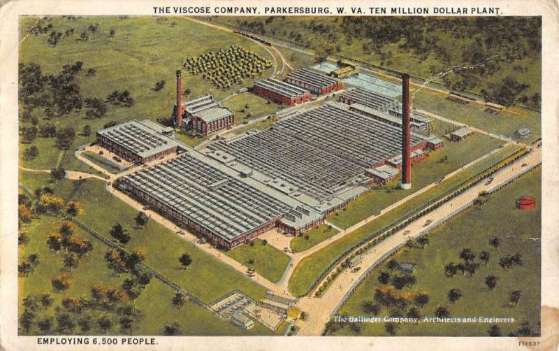 Parkersburg West Virginia Viscose Co Birdseye View Antique Postcard K83236