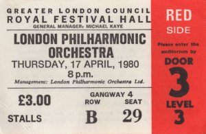 London Philharmonic Orchestra 1980 Royal Festival Hall Theatre Ticket