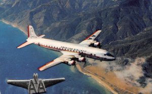 American Airlines DC-7 Flagship in Air Metal Logo Attached Postcard AA75672