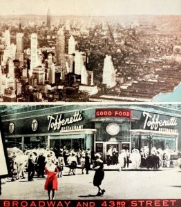 Toffenetti Restaurant New York City Postcard Broadway Downtown c1940-50s PCBG1B