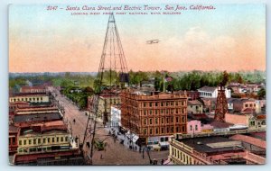 SAN JOSE, CA California ~ Street Scene & ELECTRIC TOWER c1910s Mitchell Postcard