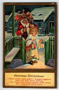 Santa Claus Christmas Postcard Angel With Lantern Toy Dolls Nash C-47 Embossed