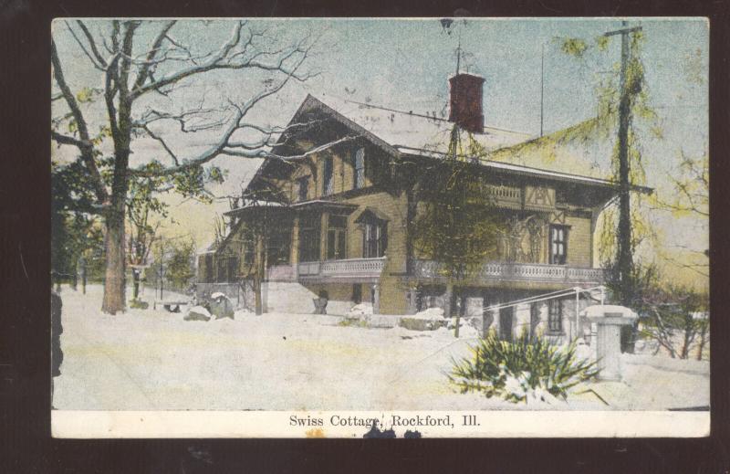 ROCKFORD ILLINOIS SWISS COTTAGE RESIDENCE WINTER SNOW VINTAGE POSTCARD