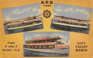 AGH Lines Sightseeing Boats Seminole Queen Miami Florida linen postcard