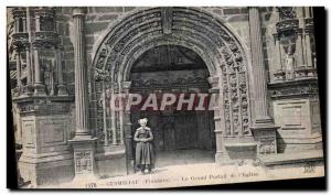 Old Postcard Gumiliau (Finistere) The Grand Portal of I Church Folklore Costume