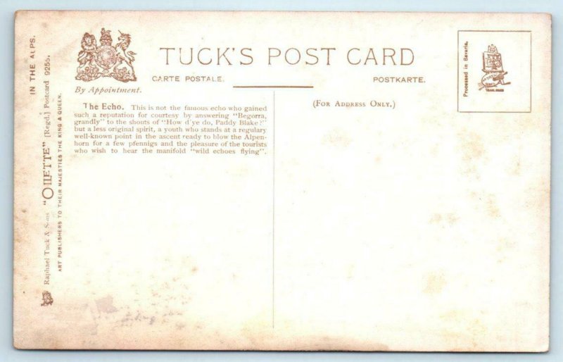 Tuck Oilette INN THE ALPS Hiker Alpenhorn THE ECHO ca 1910s  Postcard