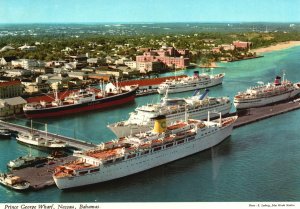 Postcard Prince George Wharf Port Entry Famous Cruise Ships Nassau Bahamas