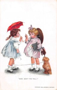 Children with Umbrellas and Dog Artist Signed Gutmann Postcard AA31328