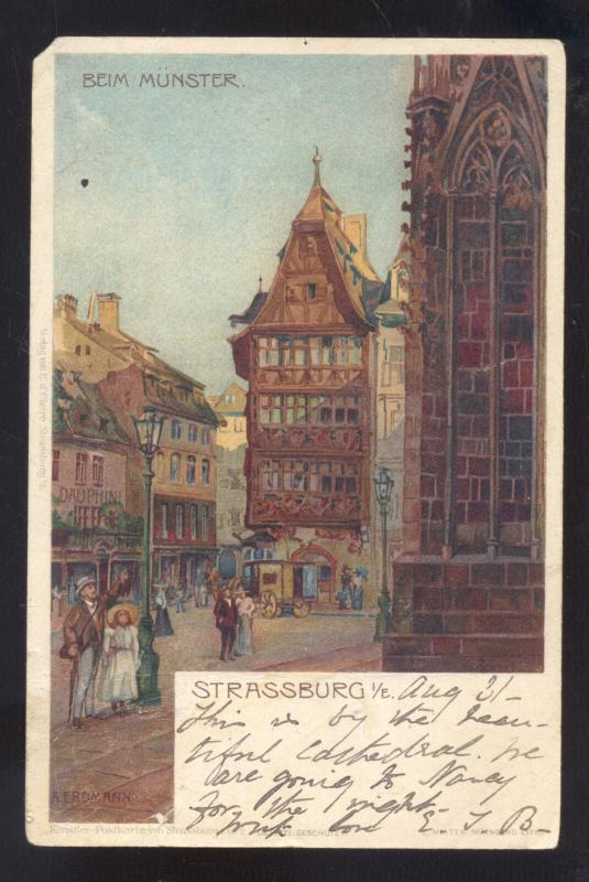 STRASSBURG BEIM MUNSTER STREET SCENE GERMANY ANTIQUE VINTAGE POSTCARD