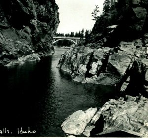 RPPC Post Falls Idaho ID River and Bridge View UNP 1940s Postcard